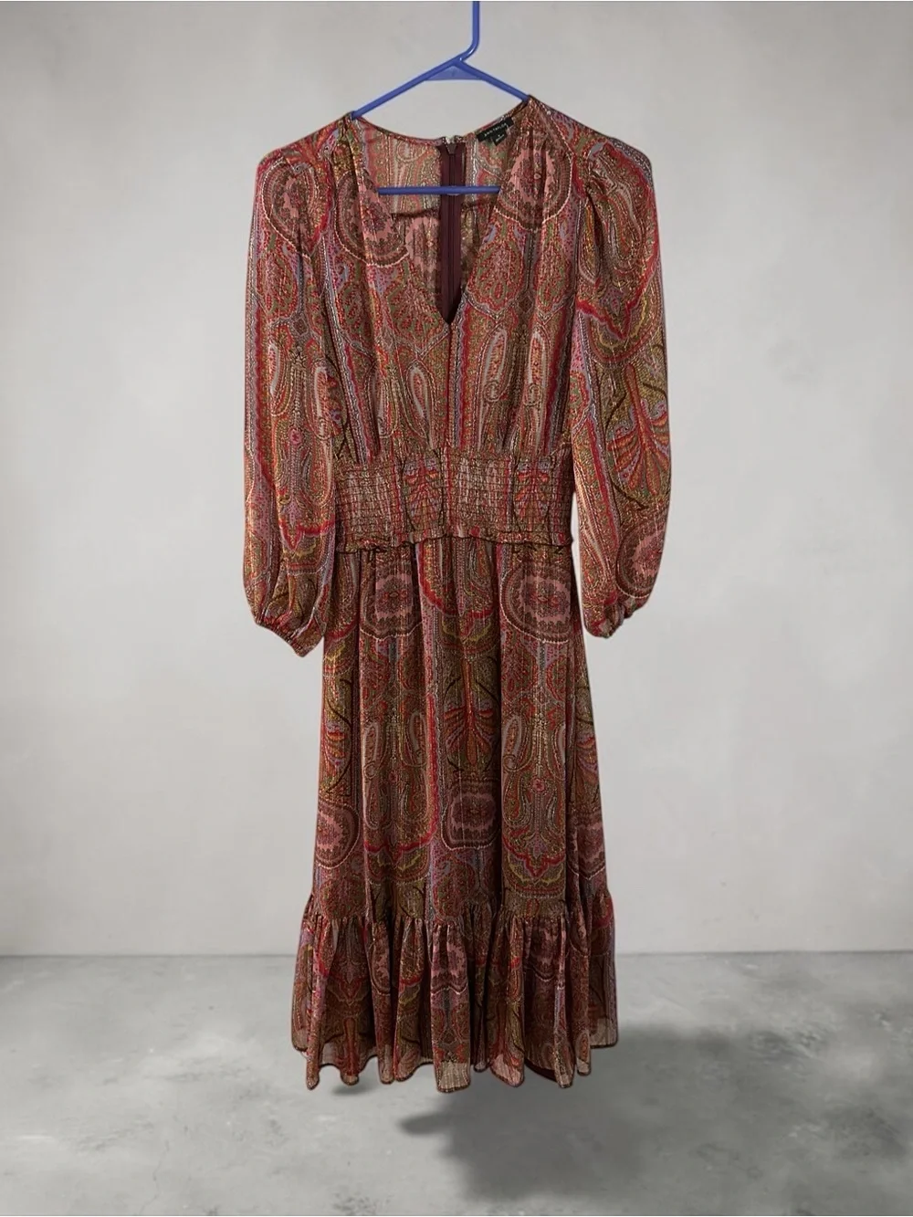 Ann Taylor Paisley Midi Dress in Brown and Red Tones